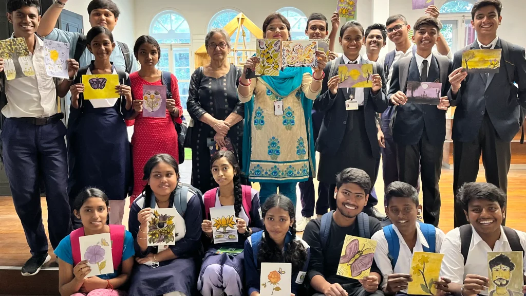 Group of Students showcasing handmade artwork