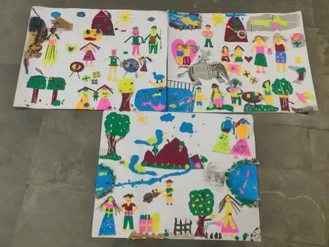 Visual Art Collaborative charts made by children, The Blue Ladder Trust