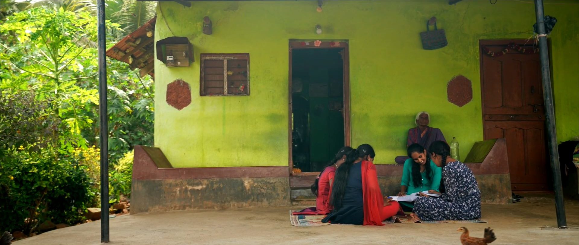 Girls studying at home