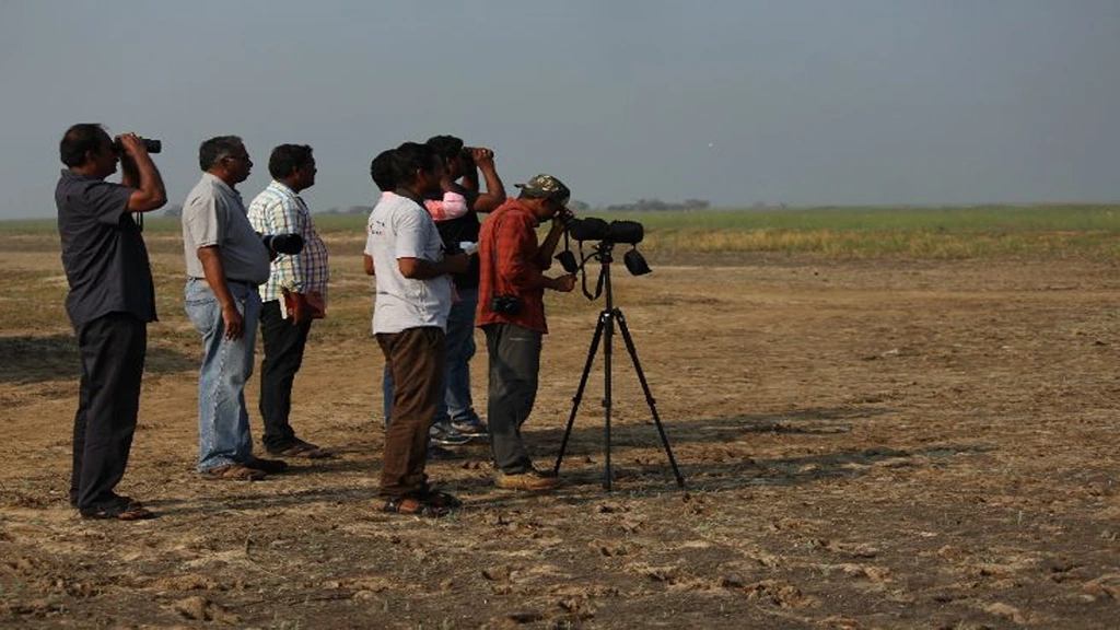 Citizen scientists counting birds during Great Backyard Bird Count 2018 at Kazhuveli Wetland Birds Sanctuary
